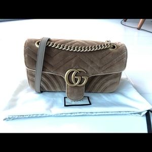 Gucci GG Marmont Velvet Taupe Small Shoulder Bag